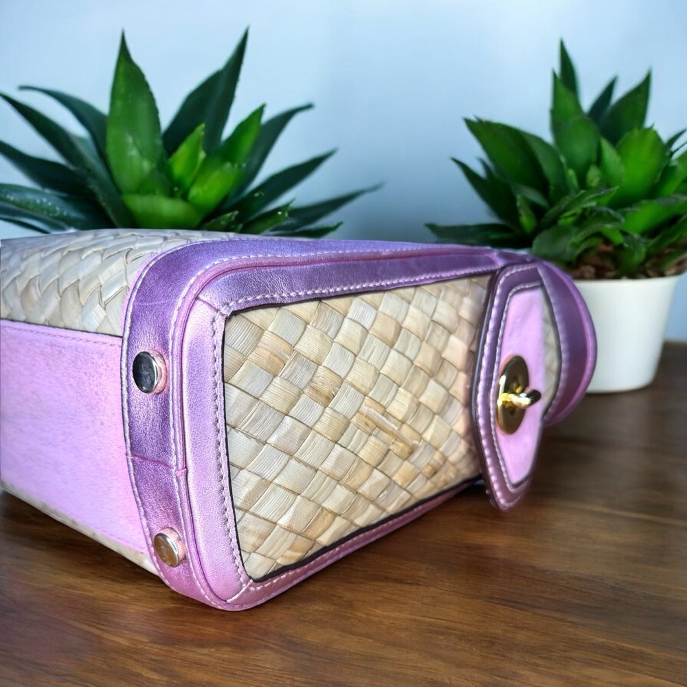 COACH - Pink and Cream Woven Satchel - Picture 11 of 13
